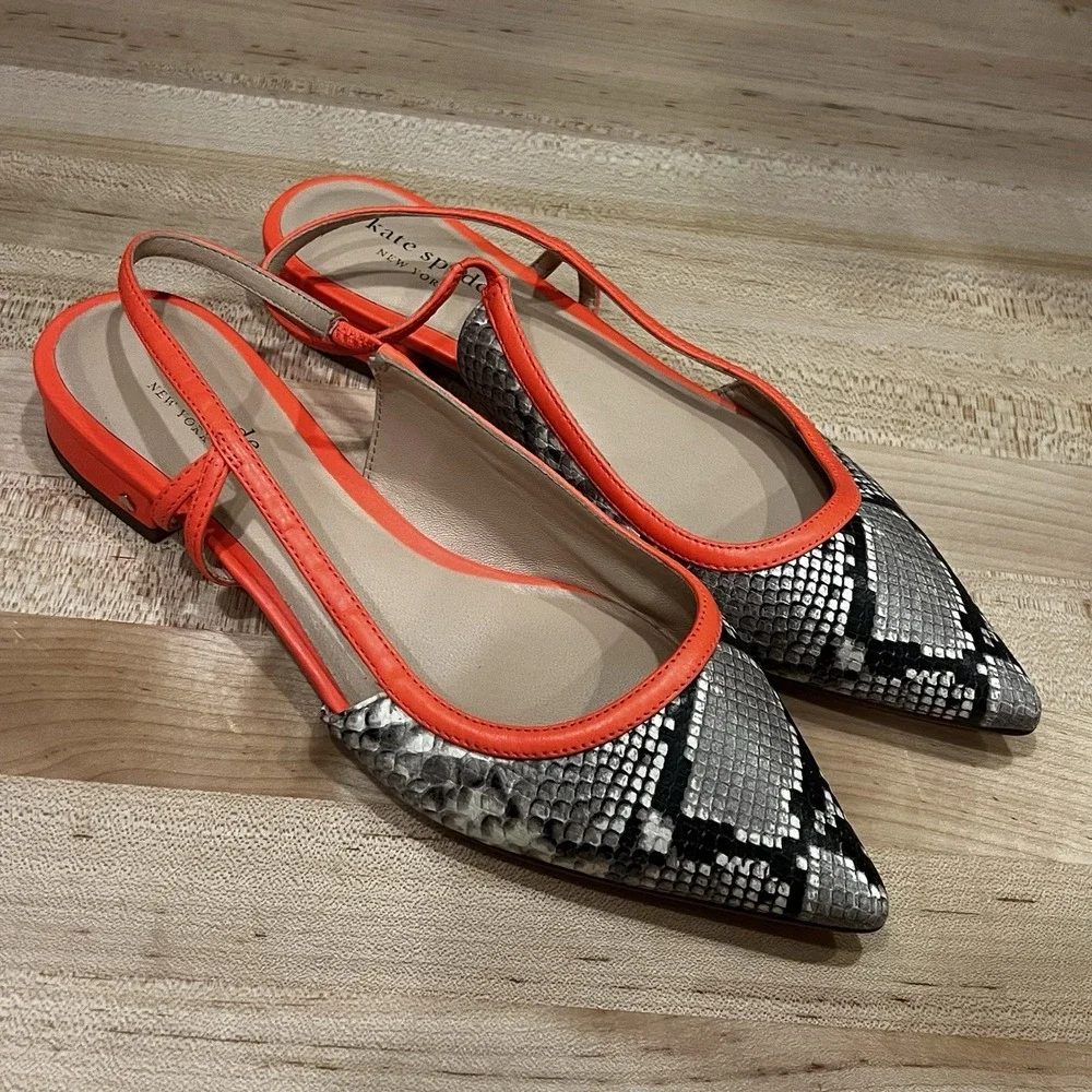 Kate Spade Sunday Sling-Back Flats, Diamant Lux Embossed Snake, Women's Size 7B